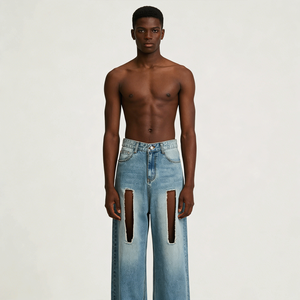 جينز دينيم للرجال من دينيم جايز بتصميم مخصص مستقيم للشتاء بغسيل فاتح قابل للتنفس بنمط الهيب هوب مطبوع رقمياً - Product Image 1