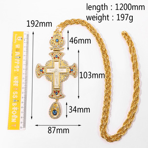 Collier pendentif croix orthodoxe plaqué or de luxe avec zircon bleu et zircon rouge bijoux <span class=keywords><strong>crucifix</strong></span> religieux pour hommes et femmes - Product Image 4