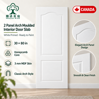 Porte intérieure de chambre à coucher en bois traditionnelle, 2 panneaux, moulurée en arche, 30 x 80, blanche apprêtée, âme en nid d'abeille MDF, décorative