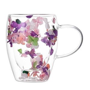 Tasse à fleurs séchées en verre double couche, populaire, avec sable mouvant, créative, pour le petit-déjeuner, avec poignée - Product Image 6