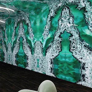 Carrelage céramique dalle de marbre vert grand format motif continu carreaux émaillés hôtel de luxe salon décoration murale carreaux de porcelaine