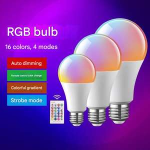 <span class=keywords><strong>Ampoule</strong></span> <span class=keywords><strong>LED</strong></span> Wi-Fi télécommandée RGB multicolore à visser E27 en acier inoxydable 7W/9W/10W 2700K Lumière ambiante blanc chaud doux - Product Image 1