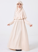 Ramadan 2 pièces moyen-orient musulmane fille Abaya ensemble couleur unie manches évasées robe dentelle foulard ensemble Dubai Robe turque
