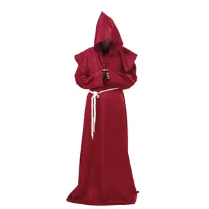 ליל כל הקדושים נזיר ברדס גלימות גלימת קייפ נזיר מימי הביניים רנסנס הכהן Cosplay תלבושות עם קנבוס חבל צלב גברים מבוגרים