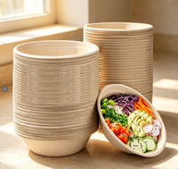 Bol à salade rond en bagasse de canne à sucre biodégradable Sumkoka 24oz 32oz, jetable, compatible micro-ondes, qualité alimentaire, avec couvercle