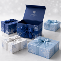 Boîte cadeau magnétique de Noël, bleu marine, flocon de neige argenté, boîte pliante de luxe personnalisée avec logo pour cadeau de fête, vente en gros pour les entreprises