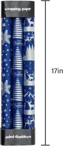<b>Blue</b> and silver Christmas tree gift wrapping <b>paper</b> <b>roll</b> with aluminum coating featuring reindeer snowflake pattern on both side - Product Image 2