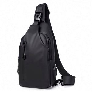 Sac messager unisexe décontracté et tendance, nouveau sac à bandoulière en PU imperméable, sac de poitrine avec fermeture éclair solide USB, écologique - Product Image 1
