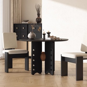 <b>Round</b> <b>Solid</b> <b>Wood</b> <b>Dining</b> <b>Table</b> Wabi Sabi Style Stable Design For Home <b>Dining</b> Room - Product Image 2