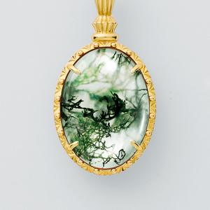 Kalung Liontin Batu Akik Lumut Hijau Organik Vintage Berlapis Emas 18k Oval Perhiasan Mewah - Product Image 4