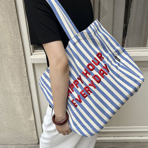 Công Suất Lớn Sọc Thiết Kế Quà Tặng Túi Vải Tote Túi Sọc Thư Viện Tote Túi Cho Phụ Nữ - Product Image 1