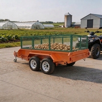 Remorque utilitaire à 2 essieux en acier robuste avec côtés grillagés, remorque de transport agricole verte, remorque pour bétail