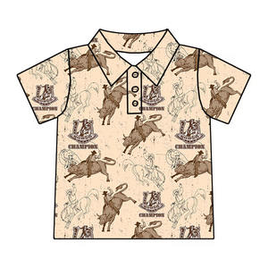 <strong>2026</strong> New Arrival Kids Clothing Popular Style Summer Style Western cowboy Short Sleeve Button up <strong>Boys</strong> Polo t Shirt - Product Image 6