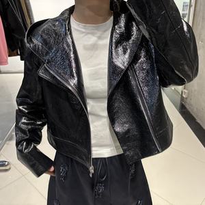 سترة جلدية لامعة بغطاء رأس حقيقي من جلد الغنم للنساء سترة من جلد الغنم الأصلي للنساء - Product Image 5