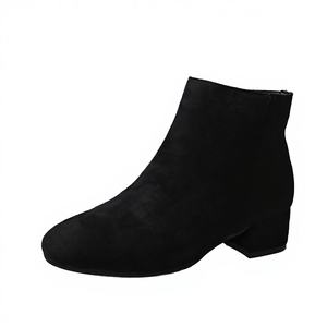 Botines de Ante Transpirables de Tacón Cuadrado con Cremallera Lateral y Punta Redonda para Mujer, Ideales para Otoño e Invierno - ¡Venta Caliente! - Product Image 3