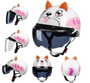 女性漫画3D耳動物フルシーズンハーフライディングヘルメットロングショートレンズ電動バイクヘルメット - Product Image 6