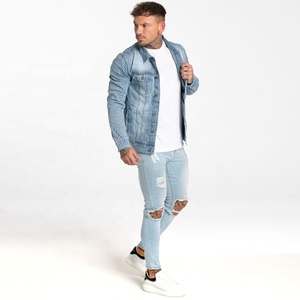 High Quality Oem Washed Jeans <strong>Jacket</strong> <strong>Light</strong> Blue Denim <strong>Mens</strong> <strong>Jackets</strong> - Product Image 2