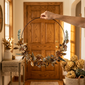 Corona Floral Rústica de Metal Hecha a Mano, Flores Decorativas Redondas, Sin Iluminación, Paquete Individual - Product Image 3