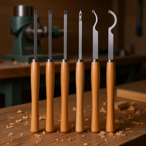 Ensemble de ciseaux à bois pour tour à bois, 6 pièces, HSS, manche droit en bois, pour finition sur tour à bois - Product Image 2