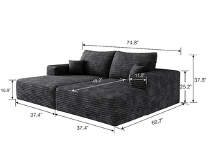 Modern Convertible Square <b>Sofa</b> <b>Bed</b> Set with Dual Sleeper & Lounger for Apartment/Hotel/Villa Use No Assembly Required - Product Image 3