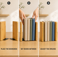 Grandes serre-livres en bambou naturel en forme de livre, pour livres lourds, lot de 2, serre-livres en bois antidérapants, noyer