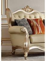 Canapé en bois massif et cuir véritable de luxe léger de style français fabriqué à la main pur, ensemble de canapés villa sculptés royaux européens