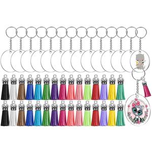 พวงกุญแจอะคริลิกใสพร้อมพู่หลากสีสันสำหรับงานฝีมือและใช้กับกุญแจ ขายส่งแบบ DIY - Product Image 1