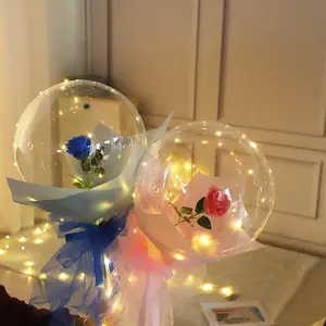Wholesale Valentines Christmas Party Supplies Customization Transparent 22 inch Light Luminous Rose Bobo Balloons