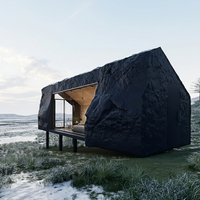 Maison préfabriquée de luxe en pierre noire, maison en pierre moderne, cabane modulaire de glamping, hôtel, maison écologique miniature surélevée et étanche pour complexe hôtelier