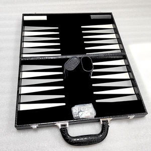 Offre Spéciale Premium luxe classique en bois Backgammon ensemble valise marron blanc Faux cuir Portable voyage pliant Backgammon étui - Product Image 4