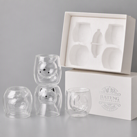 Nouvelles tasses en verre pour la maison, tasses à lait transparentes avec des chatons à l'intérieur, tasses à double paroi en verre à large base, vente en gros