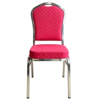 Chaise de banquet empilable en acier inoxydable 304 avec revêtement en tissu rouge pour mariage, hôtel, événement, salle à manger