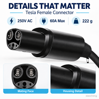 Komponen Soket Pengisian Daya EV 250V AC 60A Tahan Api PC Nylon untuk Perakitan Konektor Tesla Female