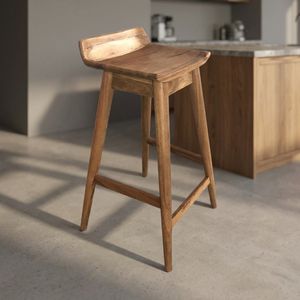 Silla de Bar de Diseño Industrial Ajustable con Madera de Mango Sólida y Respaldo de Cuero, Estable y Resistente para Cocina o Hotel - Product Image 2