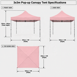 Carpa Plegable de 3 x 3 m (10x10 pies) con Estructura de Acero con Recubrimiento en Polvo, Color Rosa Pálido, PVC 420D Resistente, para Exposiciones al Aire Libre, HESHAN GORDON - Product Image 4