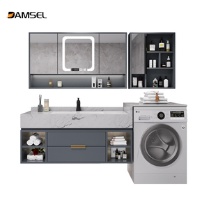 Luxury Laundry Cabinet Set Modern Washing Machine Cabinets with Wash Basin for Hotel