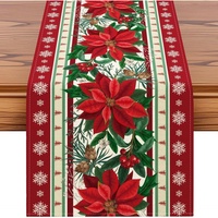 ChamXue Chemin de table de Noël Nouveauté Tapis de table Bonhomme de neige Motif écossais Buffalo et floral en perles Matière lin Lavable
