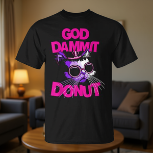 T-shirt God Dammit Donut Cat nera per adulti unisex - Product Image 3