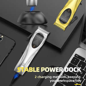 Tondeuse à cheveux sans fil rechargeable avec batterie au lithium 2600 mAh, 10000 tr/min, double lame, avec station de charge stable - Product Image 3