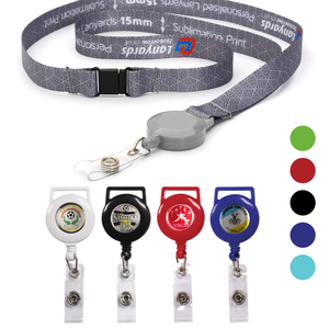 Lanière personnalisée avec enrouleur de badge rétractable, sublimation couleur intégrale, sangles de cou détachables avec porte-badge <span class=keywords><strong>YoYo</strong></span> pour le bureau - Product Image 1