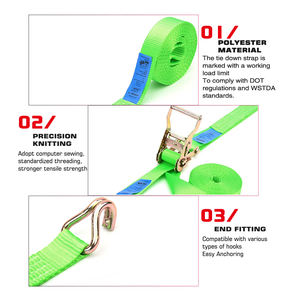 Sangle d'arrimage à cliquet de 2 pouces, 4400 LBS, avec double crochet en J, verte, pour fourgons logistiques - Product Image 5