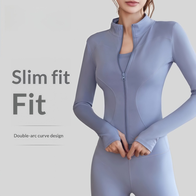 Women Long Sleeve Spring Autumn Sports Jacket Slim Fit High Elastic Fitness Yoga Activewear Top for Running Workout