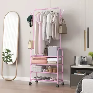 Colgador de Metal para ropa, estante de almacenamiento multifuncional con ruedas para sala de estar