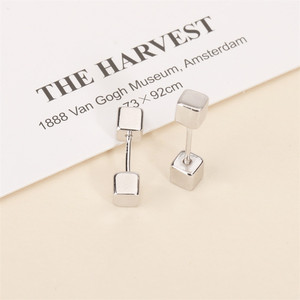 S925 Sterling Silver Square <b>Stud</b> Earrings 4Mm Geometric Minimalist Design <b>For</b> Daily Wear <b>Men</b> Women - Product Image 3