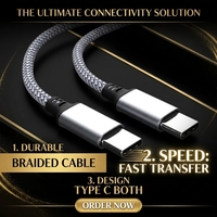 Kabel Pengisian Daya Nilon Terjalin Dual Type-C PD 60W Pengisian Cepat dengan Konduktor Tembaga Murni untuk Smartphone Laptop Perangkat IOS