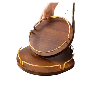 Assiette carrée en bois minimaliste écologique créative, plateau de service pour fruits, collations, desserts avec poignée en acier inoxydable - Product Image 1