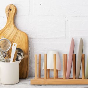 Égouttoir à vaisselle en bambou naturel, support en bois pour assiettes, pour armoire de <span class=keywords><strong>cuisine</strong></span>, 8 fentes, séchoir à tasses et couvercles de casseroles, organisateur, présentoir - Product Image 2