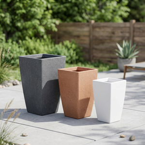 Pot de fleurs moderne en plastique sablé de haute qualité, durable, écologique, léger, grand, haut, carré, avec trou de drainage pour jardin - Product Image 2