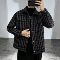 Manteau à carreaux pour homme, printemps et automne, style tendance haut de gamme, coupe ajustée, veste à revers pour homme