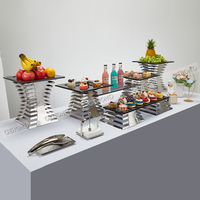 Support de présentation de nourriture en acier inoxydable multicouche martelé, support de table pour buffet, support de dessert pour hôtel, mariage, banquet, traiteur